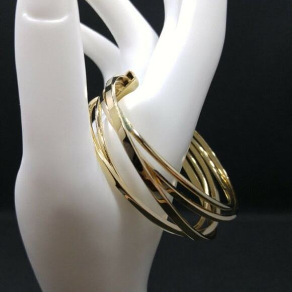 Monet Modern Open Cuff Bracelet, Layered Signed 5 3/4” Gold Tone - Picture 4 of 10